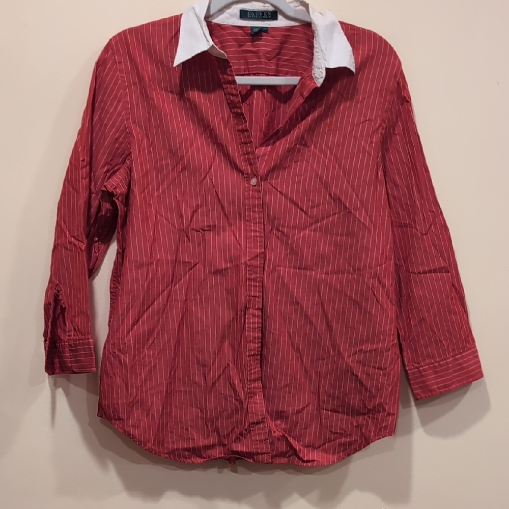 Ralph Lauren Red Striped Blouse with White Collar